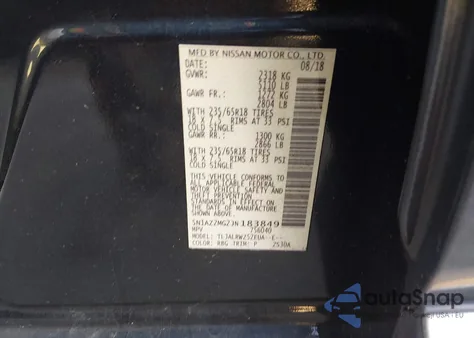 2018 Nissan Murano Sl z USA, uszkodzony, nr VIN 5N1AZ2MG2JN183849